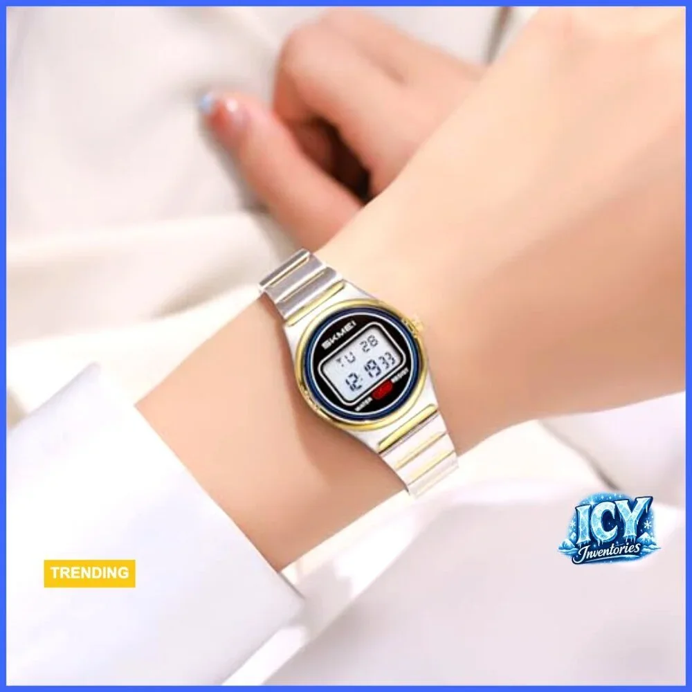 Stainless Steel Digital Watch Waterproof 30M Quartz Movement Alarm Stopwatch